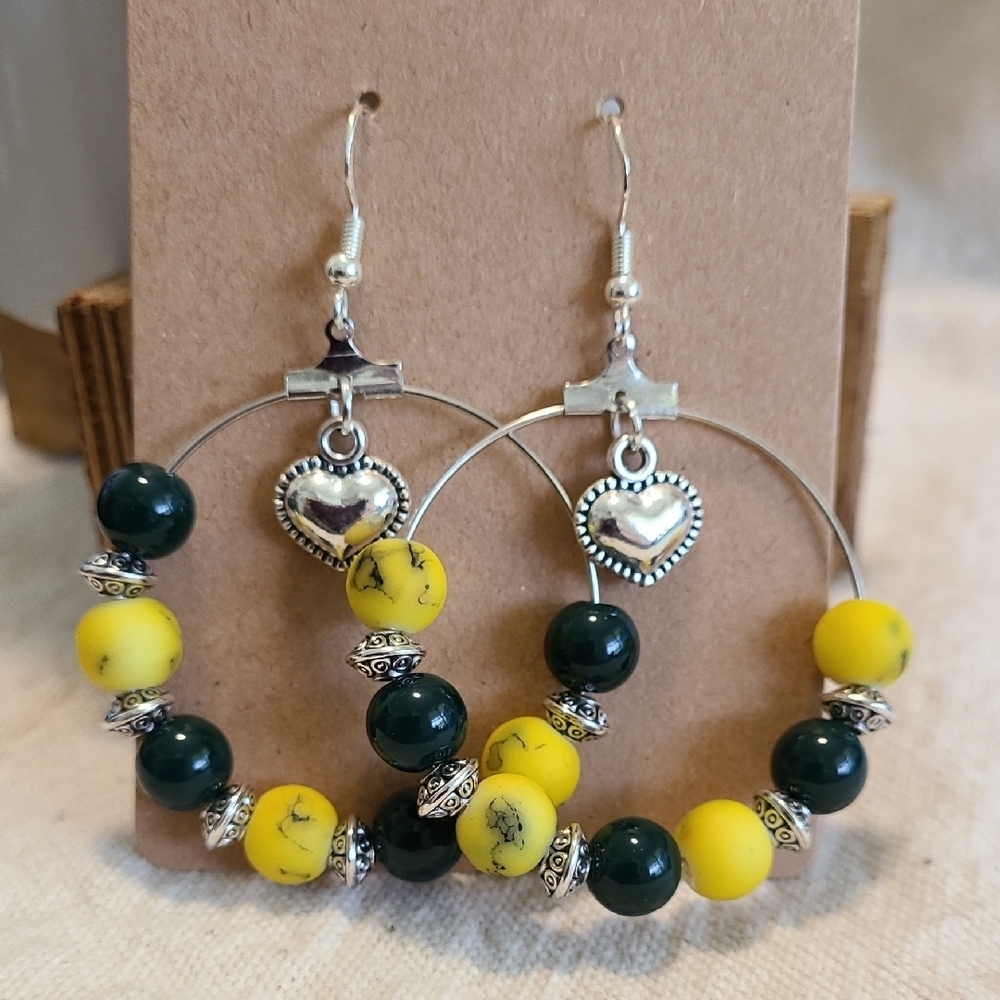 Handcrafted‎ Silver and Yellow Heart Hoop Earrings NEW Ladies Fashion Event